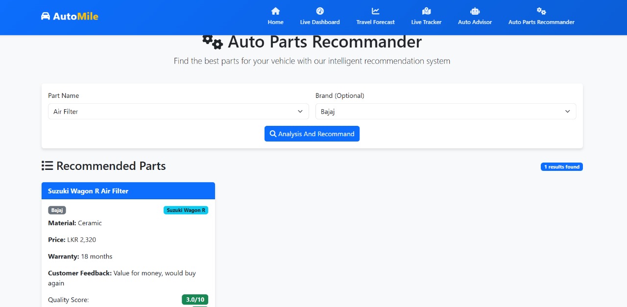 Auto Parts Recommender Preview